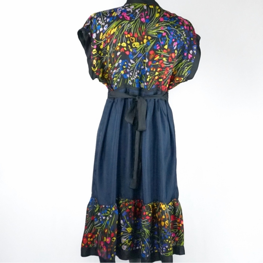 S O L D Fei Anthropologie Efflorescent 100% Silk Blue Floral Dress V-Neck Large - Picture 11 of 16